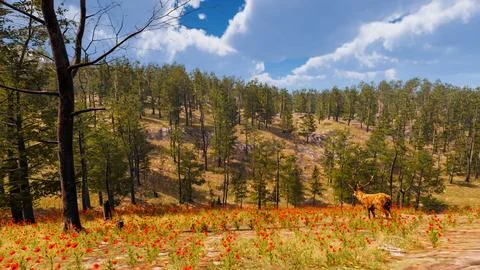 Natural landscape with technological elements of the future 3d render Stock Illustration