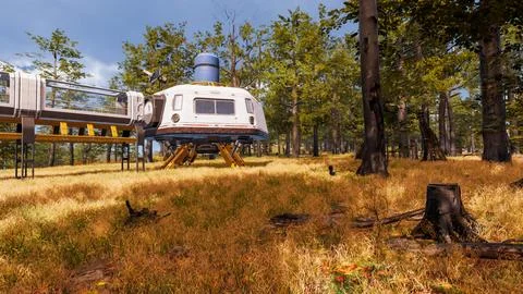 Natural landscape with technological elements of the future 3d render Stock Illustration