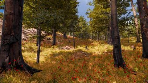 Natural landscape with technological elements of the future 3d render Stock Illustration