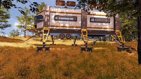 Natural landscape with technological elements of the future 3d render Stock Illustration