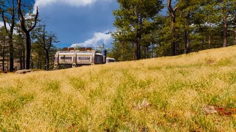 Natural landscape with technological elements of the future 3d render Stock Illustration