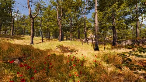 Natural landscape with technological elements of the future 3d render Stock Illustration