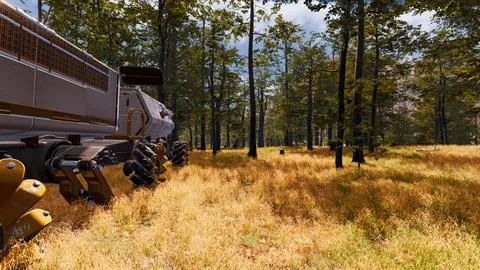 Natural landscape with technological elements of the future 3d render Stock Illustration