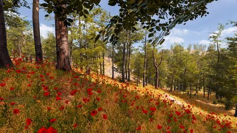 Natural landscape with technological elements of the future 3d render Stock Illustration