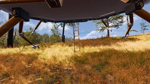 Natural landscape with technological elements of the future 3d render Stock Illustration