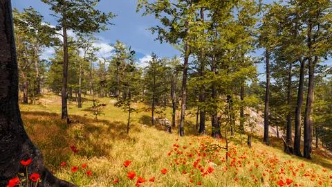 Natural landscape with technological elements of the future 3d render Illustrazione stock