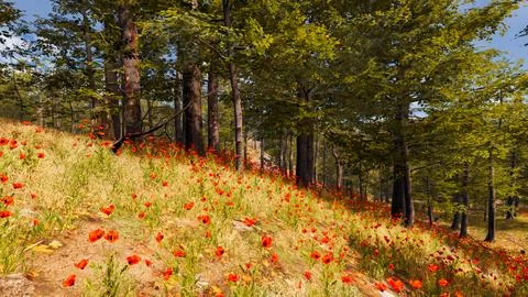 Natural landscape with technological elements of the future 3d render Stock Illustration