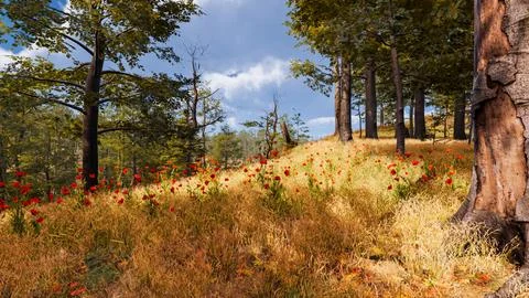 Natural landscape with technological elements of the future 3d render Stock Illustration