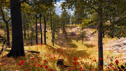 Natural landscape with technological elements of the future 3d render Stock Illustration