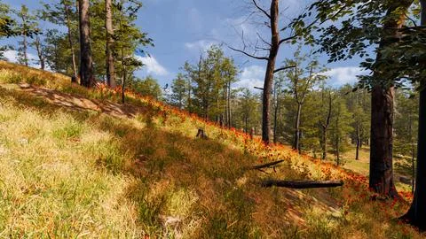 Natural landscape with technological elements of the future 3d render Illustrazione stock