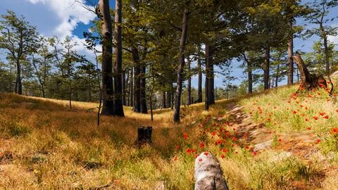 Natural landscape with technological elements of the future 3d render Stock Illustration