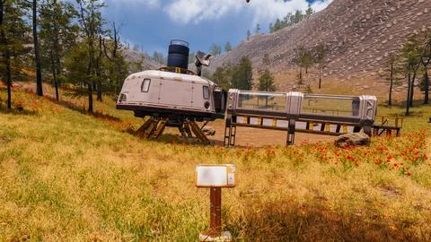 Natural landscape with technological elements of the future 3d render Stock Illustration