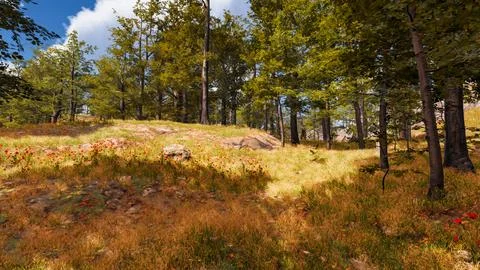 Natural landscape with technological elements of the future 3d render Stock Illustration