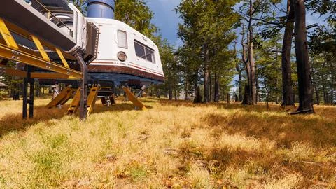 Natural landscape with technological elements of the future 3d render Stock Illustration