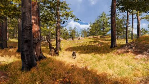 Natural landscape with technological elements of the future 3d render Stock Illustration