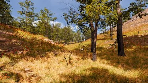 Natural landscape with technological elements of the future 3d render Stock Illustration