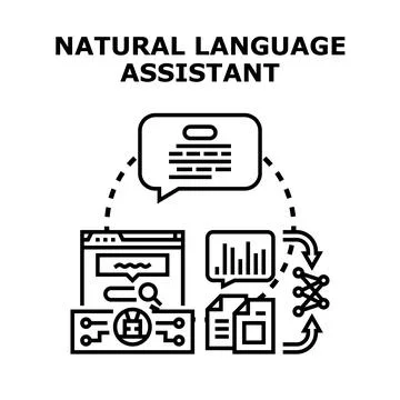 Natural language assistant processing information data Stock Illustration