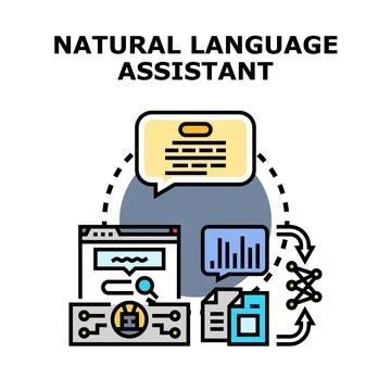 Natural language assistant processing information data Stock Illustration