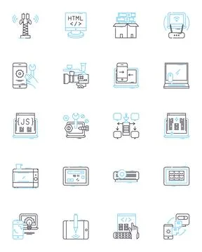 Natural language linear icons set. Syntax, Semantics, Morphology, Pragmatics Stock Illustration