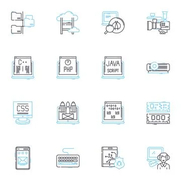 Natural language linear icons set. Syntax, Semantics, Morphology, Pragmatics Stock Illustration