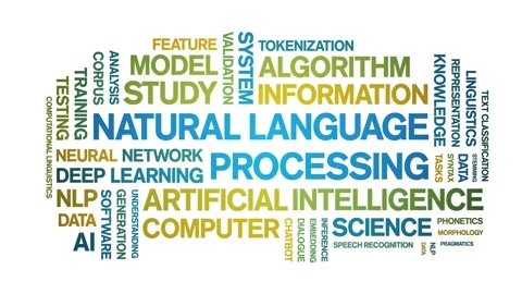 Natural Language Processing animated word cloud,animation kinetic typography. Stock Footage 314010748