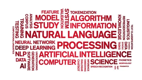 Natural Language Processing animated word cloud,animation kinetic typography. Stock Footage 314010847