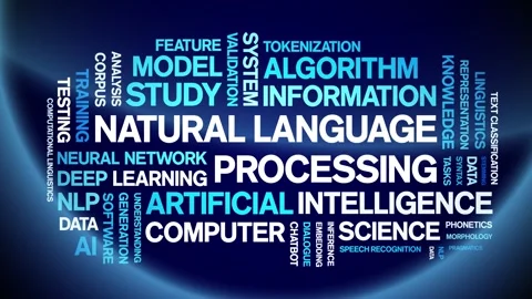 Natural Language Processing animated word cloud,animation kinetic typography. Stock Footage 314011552