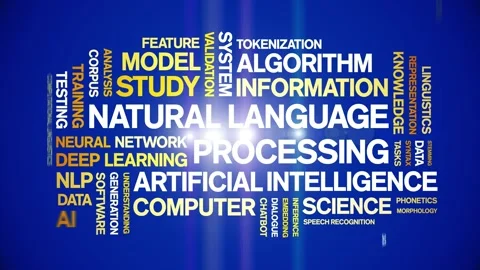 Natural Language Processing animated word cloud,animation kinetic typography. Stock Footage 314012021