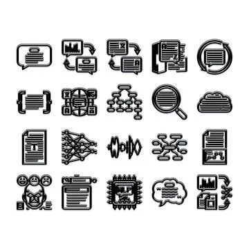 Natural language processing artificial intelligence machine learning icons Stockillustratie