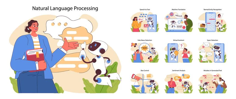 Natural language processing concept. Flat vector illustration Illustrazione stock