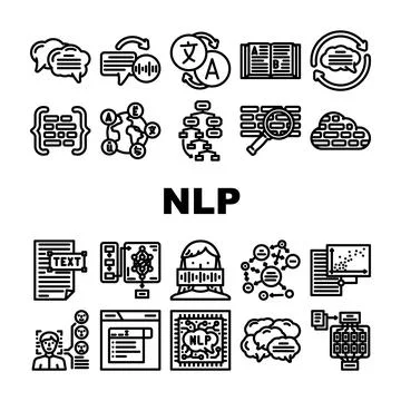 Natural language processing nlp icons set vector Stock Illustration