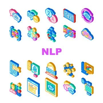 Natural language processing nlp icons set vector 스톡 일러스트