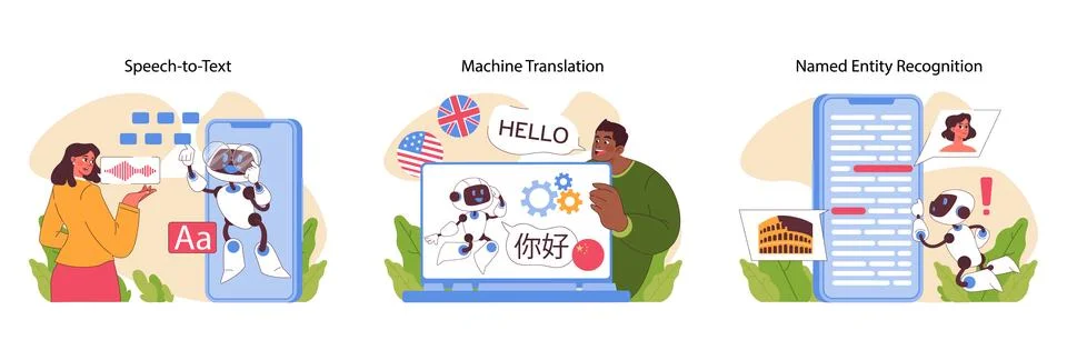 Natural language processing set. Flat vector illustration Stock Illustration