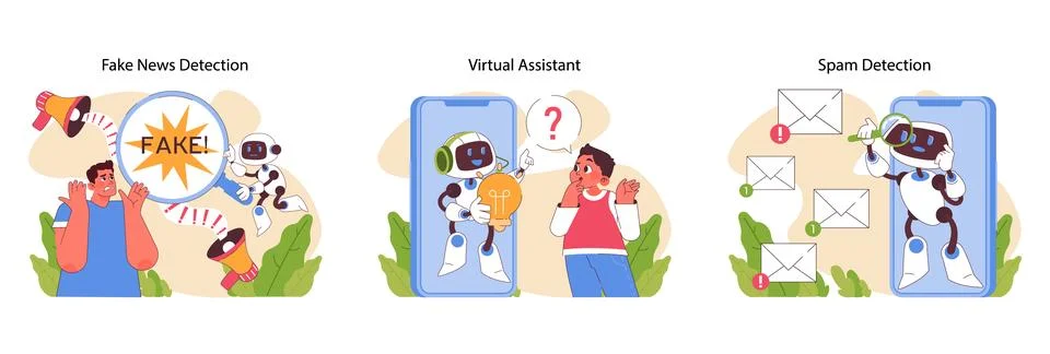 Natural language processing set. Flat vector illustration Illustrazione stock