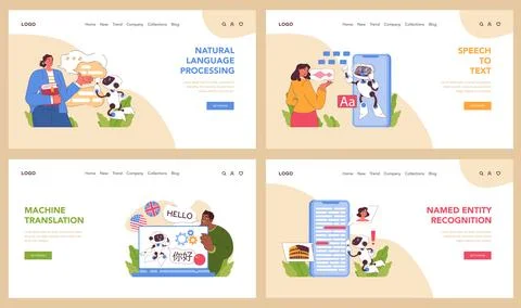 Natural language processing set. Flat vector illustration Stock Illustration