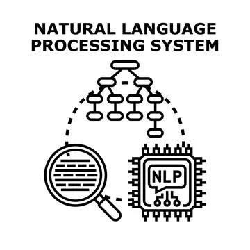 Natural language processing system analyzing data concept Stock Illustration