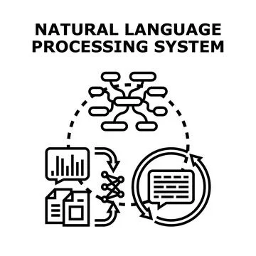 Natural language processing system analyzing data for ai Illustrazione stock