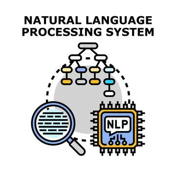 Natural language processing system analyzing data concept Stock Illustration