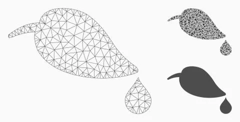 Natural Leaf with Drop Vector Mesh Network Model and Triangle Mosaic Icon Stock Illustration