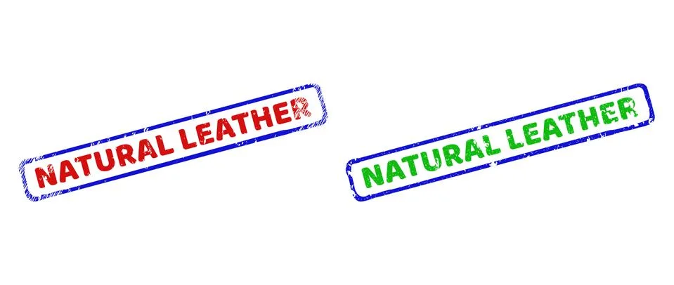 NATURAL LEATHER Bicolor Rough Rectangle Seals with Rubber Styles Stock Illustration