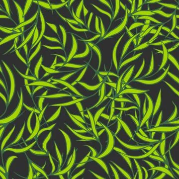 Natural leaves vector seamless pattern. Hand drawn tree branches. Ink doodle Stock Illustration