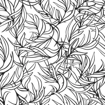 Natural leaves vector seamless pattern. Hand drawn tree branches. Ink doodle Stock Illustration