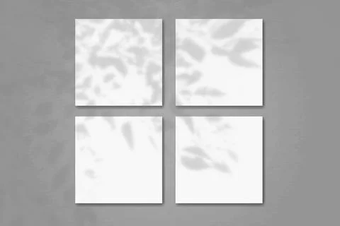 Natural light casts shadows from the foliage of a tree on 4 square sheets of Stock Illustration