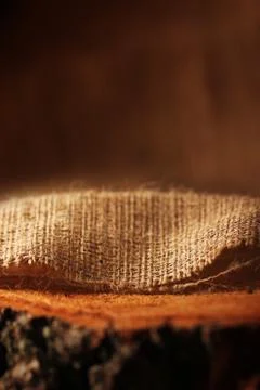 Natural linen texture on wooden. Stock Photos