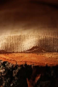 Natural linen texture on wooden. Stock Photos