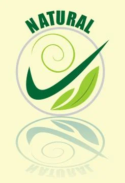 Natural logotype in green composed in circle, green check mark, spiral, light Stock Illustration