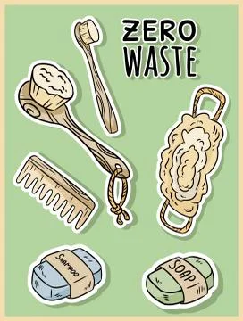 Natural material shower items. Ecological and zero-waste product. Green house Stock Illustration