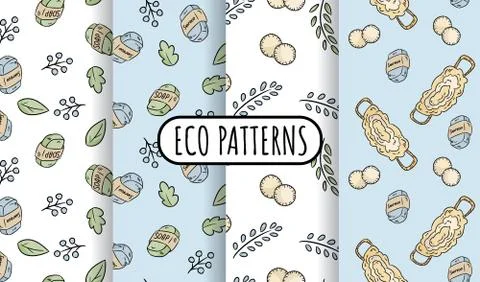 Natural materials eco friendly set of seamless patterns. Ecological and zero- Stock Illustration