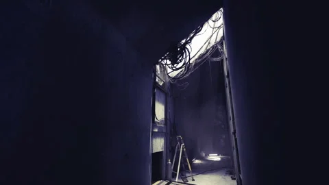 Natural morning light highlights work in progress inside corridor Stock Footage 340343050