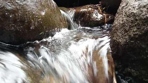 Natural Mountain Stream Flowing Over Rocks in Forest – Clean Fresh Water Stock Footage 330547554